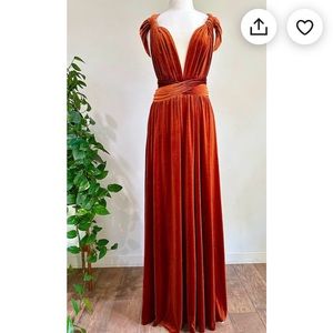 Never worn multi-wear velvet rust orange bridesmaid dres